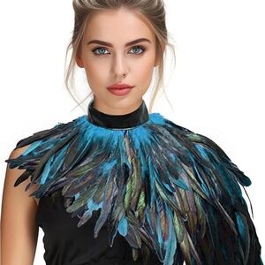 Feather Cape Shawl Costume Collar Adult Crow Neck Peacock ✨ Free Gift Included ✨